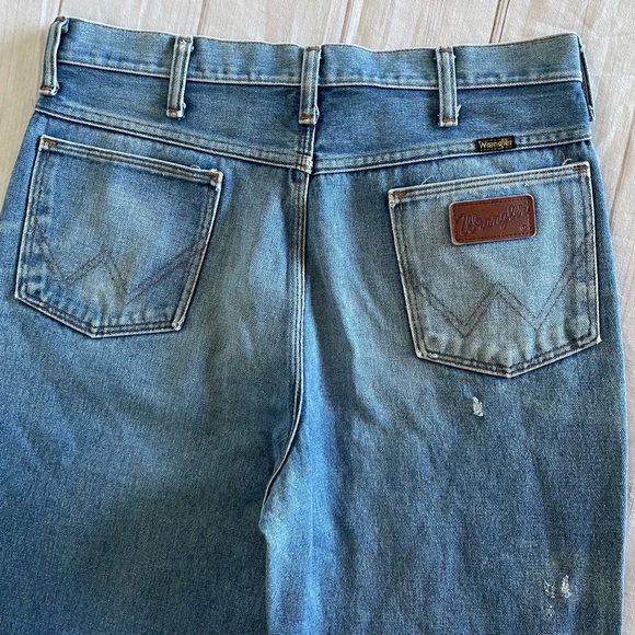 Wrangler 945DEN Jeans Mens 34x36 Blue Regular Fit Faded Whiskering Bootcut Flare - Picture 7 of 16